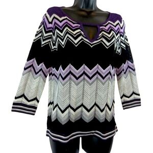 White House Black Market Chevron Sweater Top – Size Small, Purple & Black